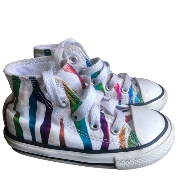Converse Chuck Taylor All Star Hi Zebra Sneaker - infant 6 White/Rainbow - Picture 3 of 7